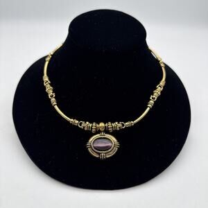 Vintage Avon Nina Ritchie Gold Tone Purple Tiger Eye Necklace Beautiful